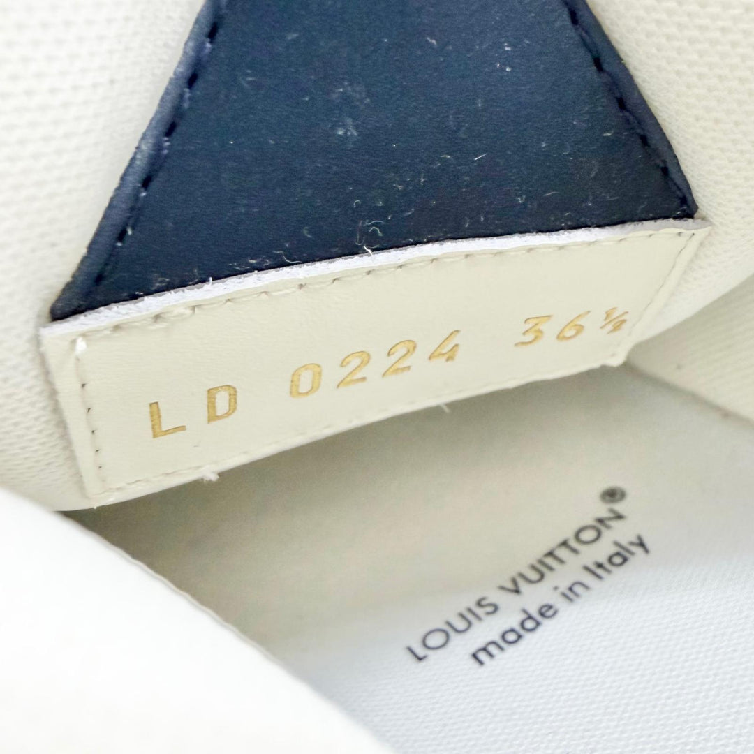 未使用品△LOUIS VUITTON ルイヴィトン LVスケートライン ロゴ モノグラムフラワー レザー メッシュ スニーカー ネイビー ホワイト 36.5