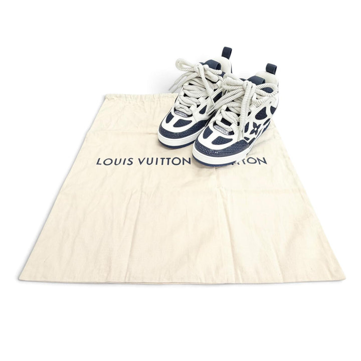 未使用品△LOUIS VUITTON ルイヴィトン LVスケートライン ロゴ モノグラムフラワー レザー メッシュ スニーカー ネイビー ホワイト 36.5