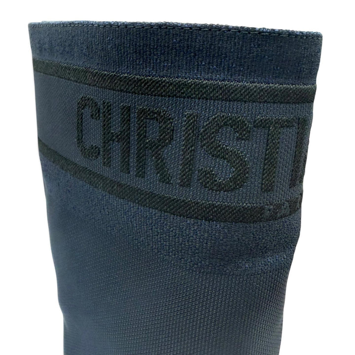 未使用品☆Christian Dior クリスチャンディオール D-MAJOR キャンバス レザー ロゴ入り ロングブーツ ダークネイビー 36.5 イタリア製