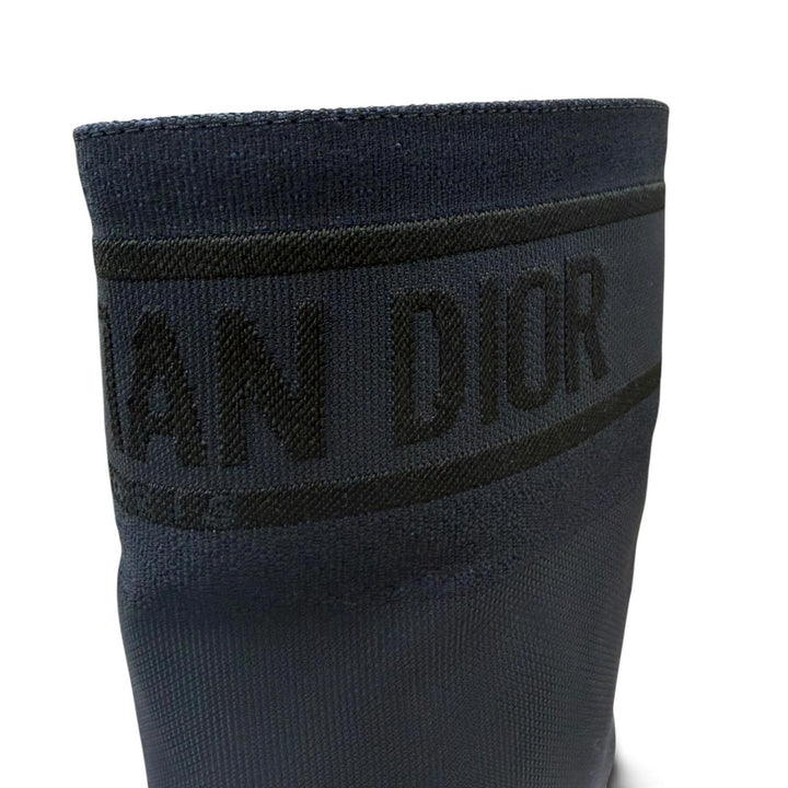未使用品☆Christian Dior クリスチャンディオール D-MAJOR キャンバス レザー ロゴ入り ロングブーツ ダークネイビー 36.5 イタリア製