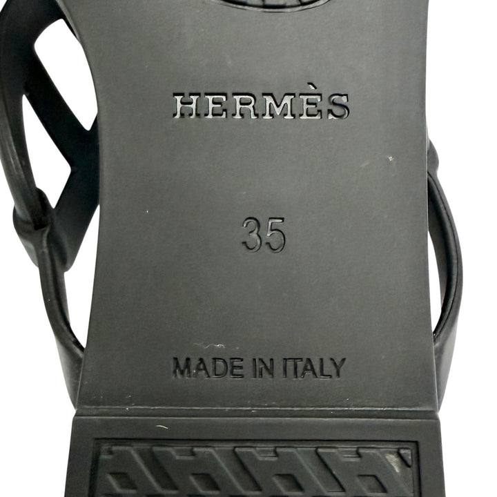 未使用品△HERMES エルメス エジュリ シェーヌダンクルモチーフ ラバー フラット サンダル ブラック 35 伊製 レディース 箱・保存袋付き