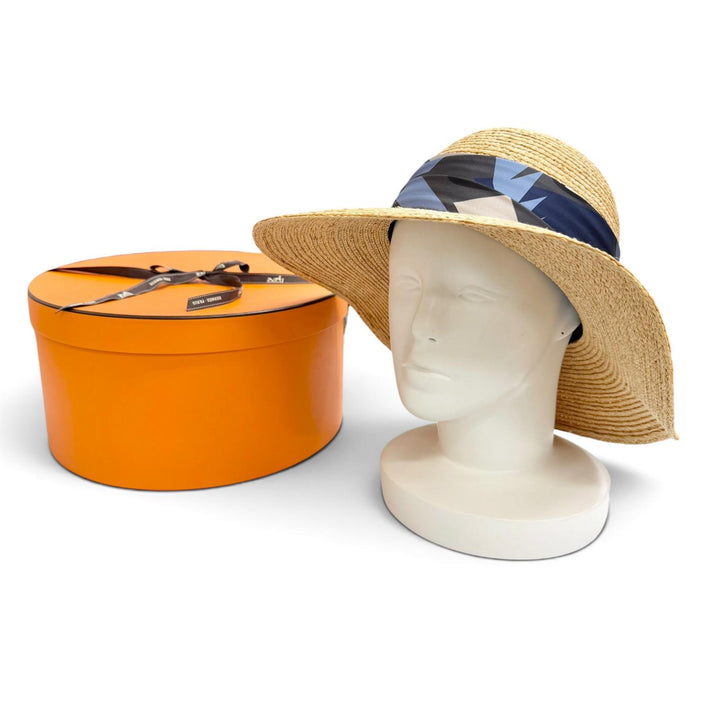 極美品△HERMES エルメス 2992 SEA SURF AMD FUN ラフィア100％ シルク使い ストローハット 麦わら帽子 ナチュラル 57 伊製 正規品 箱付