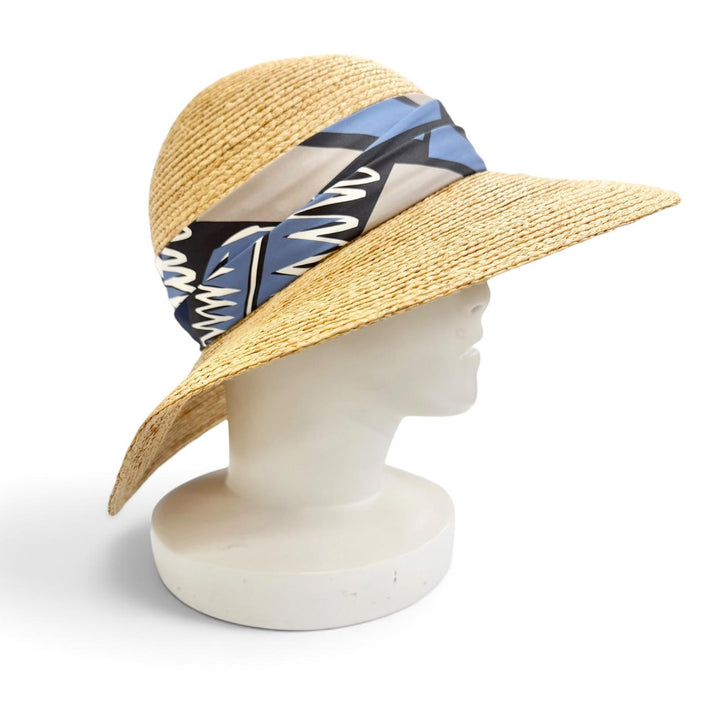 極美品△HERMES エルメス 2992 SEA SURF AMD FUN ラフィア100％ シルク使い ストローハット 麦わら帽子 ナチュラル 57 伊製 正規品 箱付
