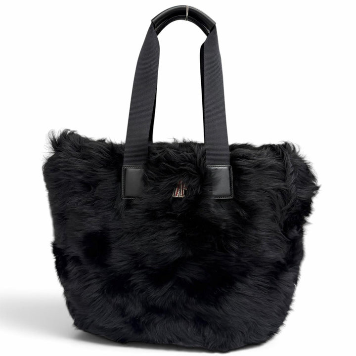 極美品□MONCLER モンクレール 2024年製 CARADOC ロゴワッペン エコファー レザー トートバッグ ブラック イタリア製 正規品 メンズ
