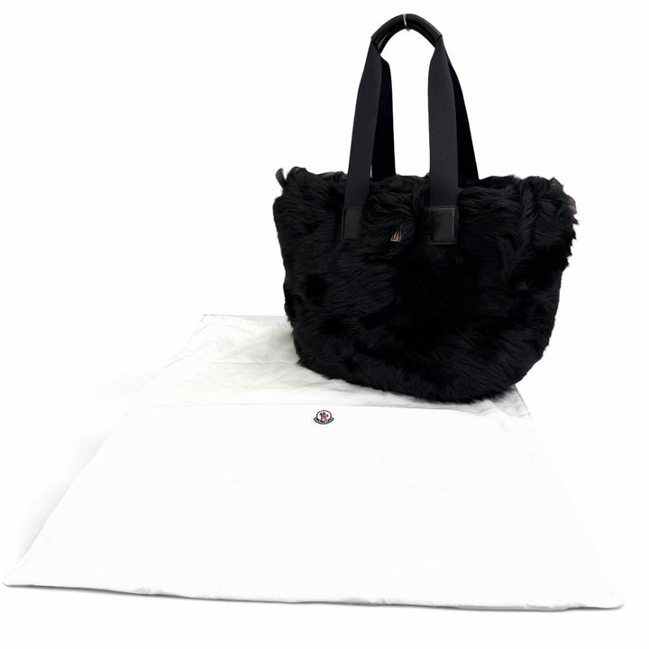 極美品□MONCLER モンクレール 2024年製 CARADOC ロゴワッペン エコファー レザー トートバッグ ブラック イタリア製 正規品 メンズ