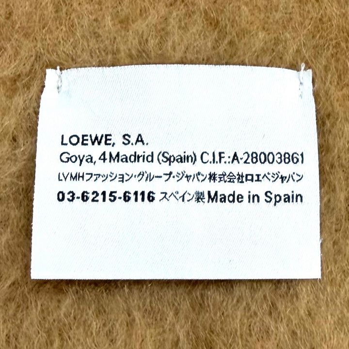 極美品★LOEWE ロエベ A-28003861 モヘア ウール混 レザーアナグラムパッチ フリンジ付 マフラー ブラウン スペイン製 正規品 レディース