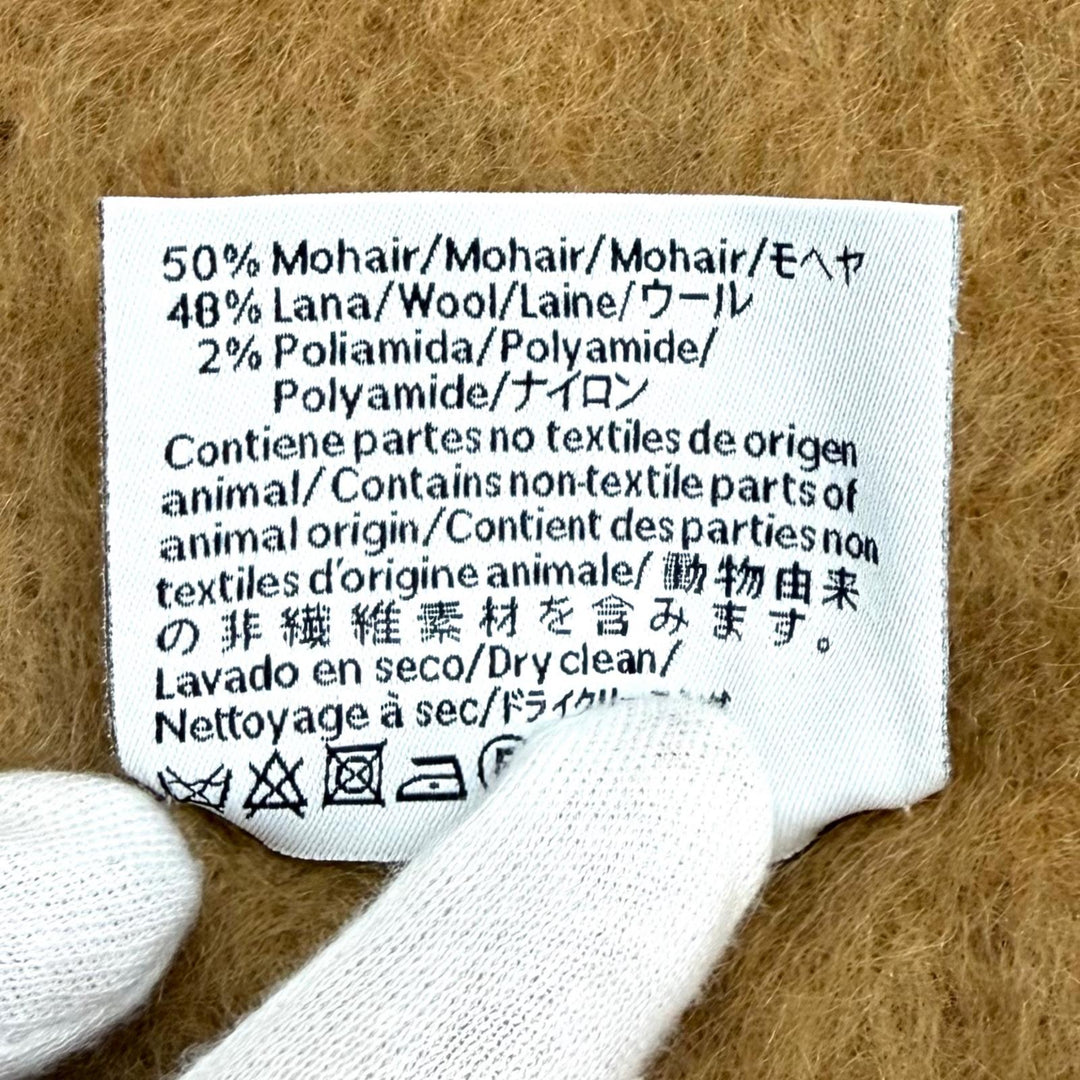 極美品★LOEWE ロエベ A-28003861 モヘア ウール混 レザーアナグラムパッチ フリンジ付 マフラー ブラウン スペイン製 正規品 レディース