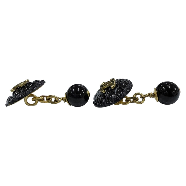 良品☆CHANEL シャネル ヴィンテージ 94P ココマーク マットラッセ カフスボタン カフリンクス ブラック ゴールド フランス製 レディース