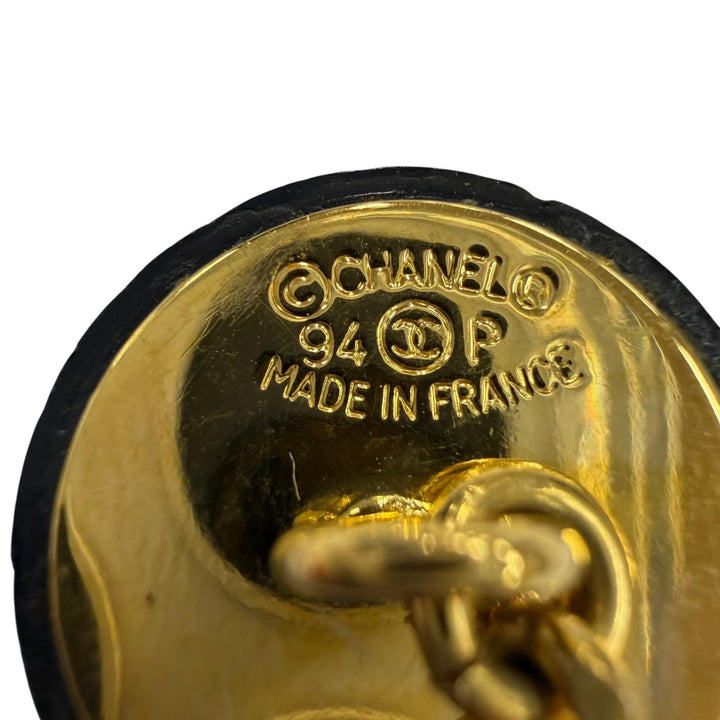 良品☆CHANEL シャネル ヴィンテージ 94P ココマーク マットラッセ カフスボタン カフリンクス ブラック ゴールド フランス製 レディース