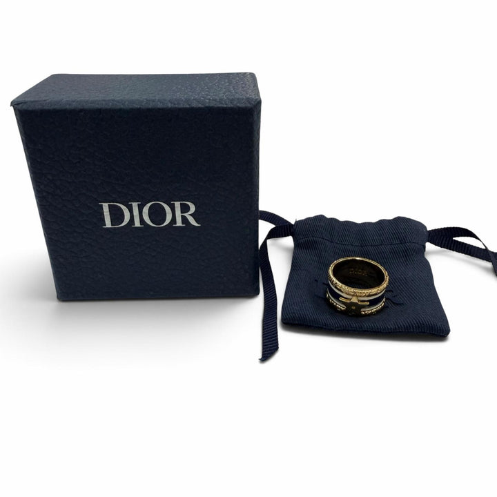 美品☆DIOR ディオール メタル スター ロゴ入り アクセサリー リング 指輪 ゴールド ネイビー ホワイト S JP18号相当 箱・保存袋付き