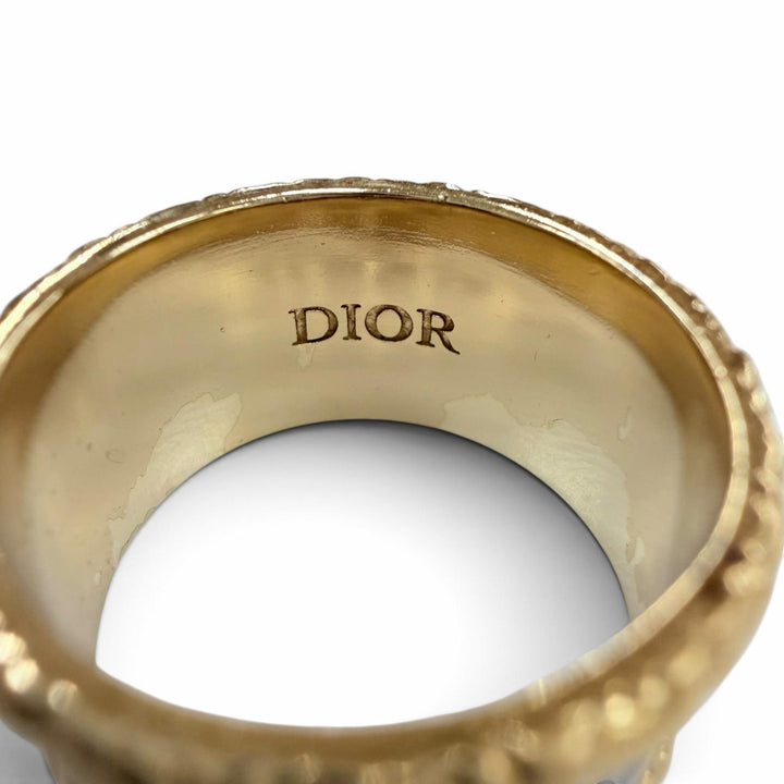 美品☆DIOR ディオール メタル スター ロゴ入り アクセサリー リング 指輪 ゴールド ネイビー ホワイト S JP18号相当 箱・保存袋付き