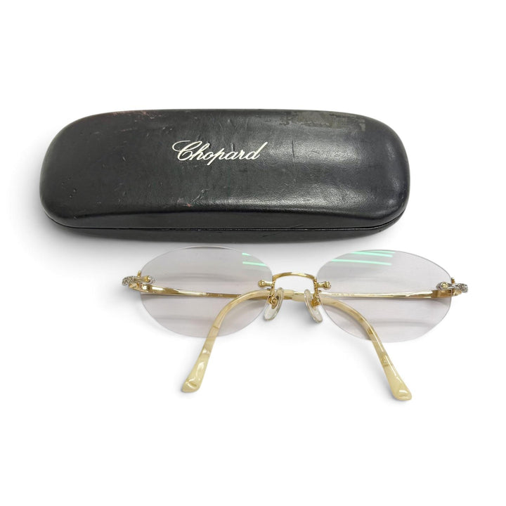 美品△Chopard ショパール K18 ラインストーン ツーポイント リムレス カラーレンズ メガネ アイウェア 53□17 135 度入り 重量25.45g