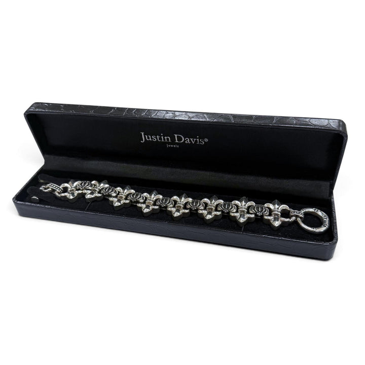 美品▼Justin Davis ジャスティンデイビス BIG FDL M 925 クラウン ユリモチーフ ブレスレット シルバー 重量131.2g メンズ アクセサリー
