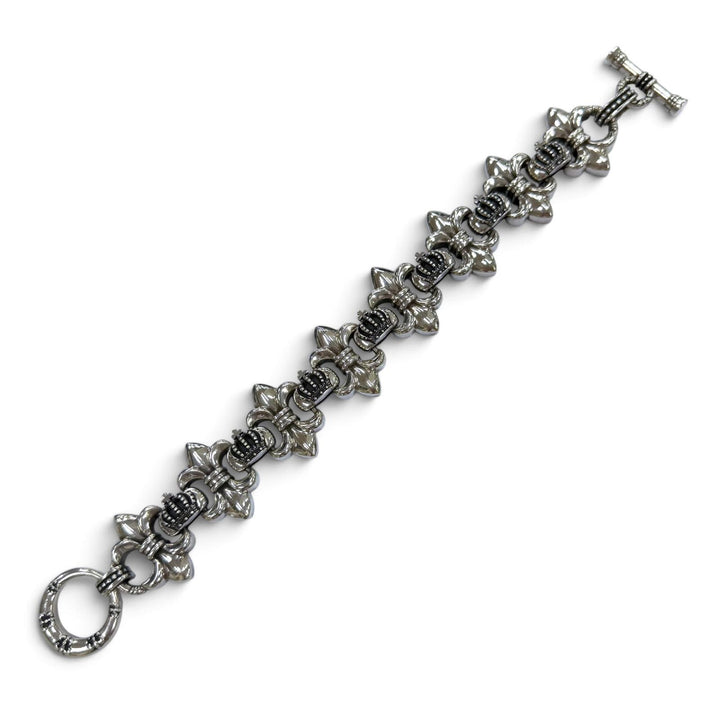 美品▼Justin Davis ジャスティンデイビス BIG FDL M 925 クラウン ユリモチーフ ブレスレット シルバー 重量131.2g メンズ アクセサリー