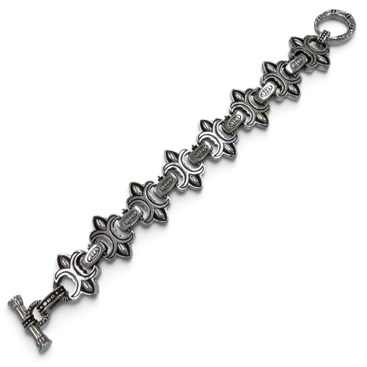 美品▼Justin Davis ジャスティンデイビス BIG FDL M 925 クラウン ユリモチーフ ブレスレット シルバー 重量131.2g メンズ アクセサリー