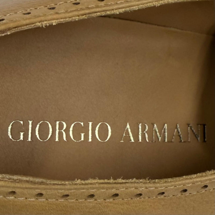 未使用品▼GIORGIO ARMANI ジョルジオアルマーニ Uチップ レースアップ レザーシューズ ベージュ 40 イタリア製 メンズ 保存袋付き