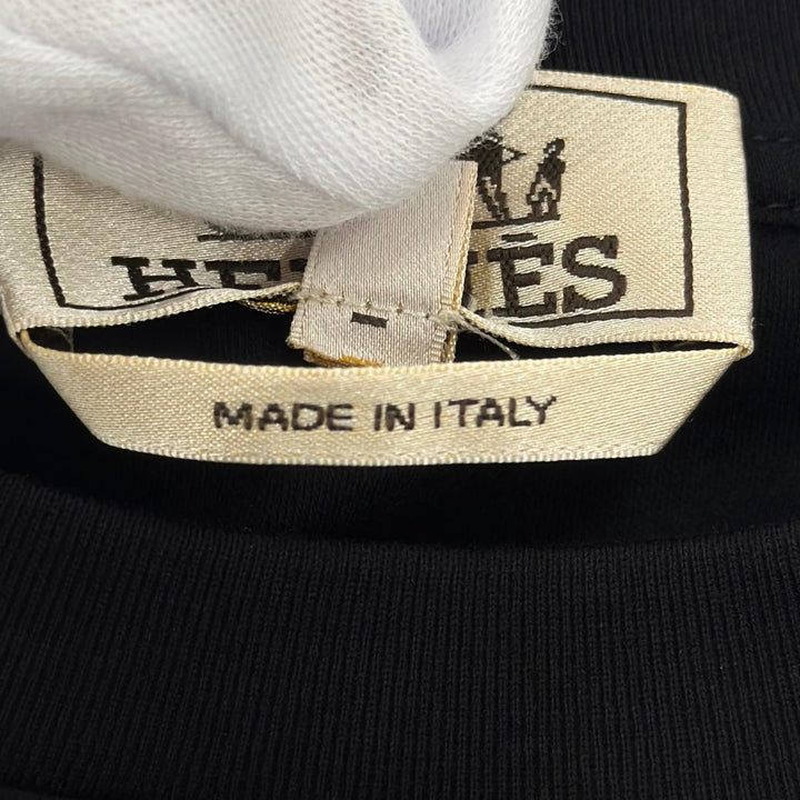 極美品●HERMES エルメス 26SS H657800HA コットン100% アッシュヴァル クルーネック 半袖Ｔシャツ ブラック L イタリア製 正規品 メンズ