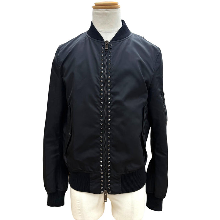 美品▼VALENTINO ヴァレンティノ MV3CI1602KP ロックスタッズ ZIPUP ブルゾン ボンバージャケット ブラック 46 イタリア製 正規品 メンズ