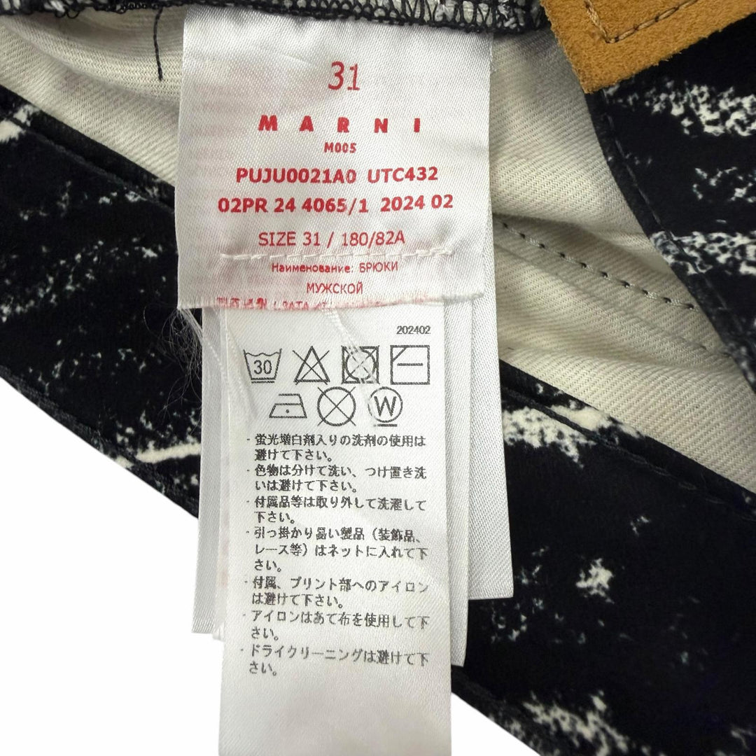 極美品□MARNI マルニ 24AW PUJU0021A0 Crayon Flocked Velvet Straight Pants ベルベットパンツ 黒 ホワイト 31 イタリア製 正規品
