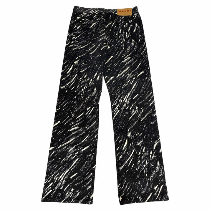 極美品□MARNI マルニ 24AW PUJU0021A0 Crayon Flocked Velvet Straight Pants ベルベットパンツ 黒 ホワイト 31 イタリア製 正規品