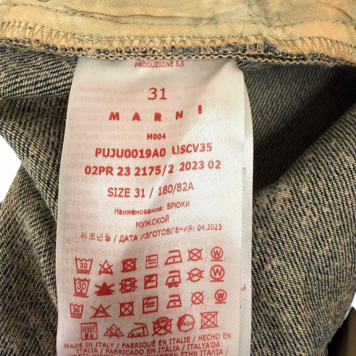 極美品□MARNI マルニ 23AW PUJU0019A0 MARBLE DYED DENIM カットオフ ブーツカットデニムパンツ インディゴブルー 31 イタリア製 正規品
