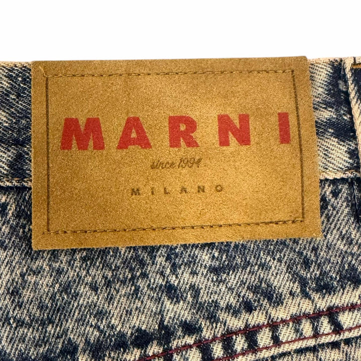 極美品□MARNI マルニ 23AW PUJU0019A0 MARBLE DYED DENIM カットオフ ブーツカットデニムパンツ インディゴブルー 31 イタリア製 正規品