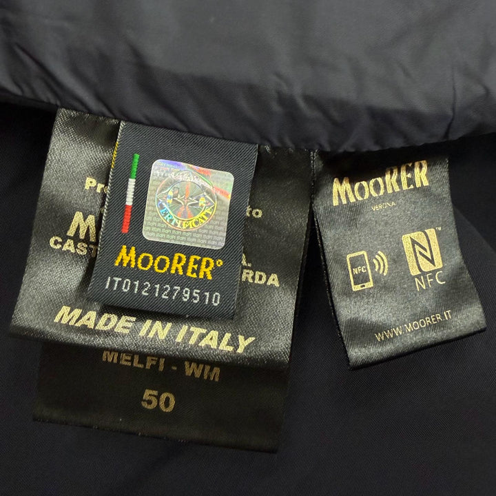 極美品□MOORER ムーレー MELFI-WM ロゴボタン ダブルブレスト スプリングコート トレンチコート ネイビー 50 イタリア製 正規品 メンズ