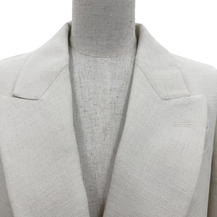 極美品☆Brunello Cucinelli ブルネロクチネリ スカーフトリム ダブルジャケット ホワイトラメ 40 イタリア製 正規品 レディース