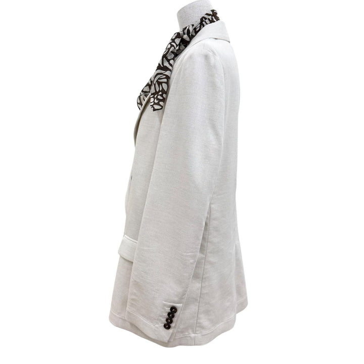 極美品☆Brunello Cucinelli ブルネロクチネリ スカーフトリム ダブルジャケット ホワイトラメ 40 イタリア製 正規品 レディース