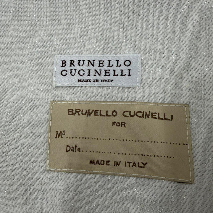 極美品☆Brunello Cucinelli ブルネロクチネリ スカーフトリム ダブルジャケット ホワイトラメ 40 イタリア製 正規品 レディース