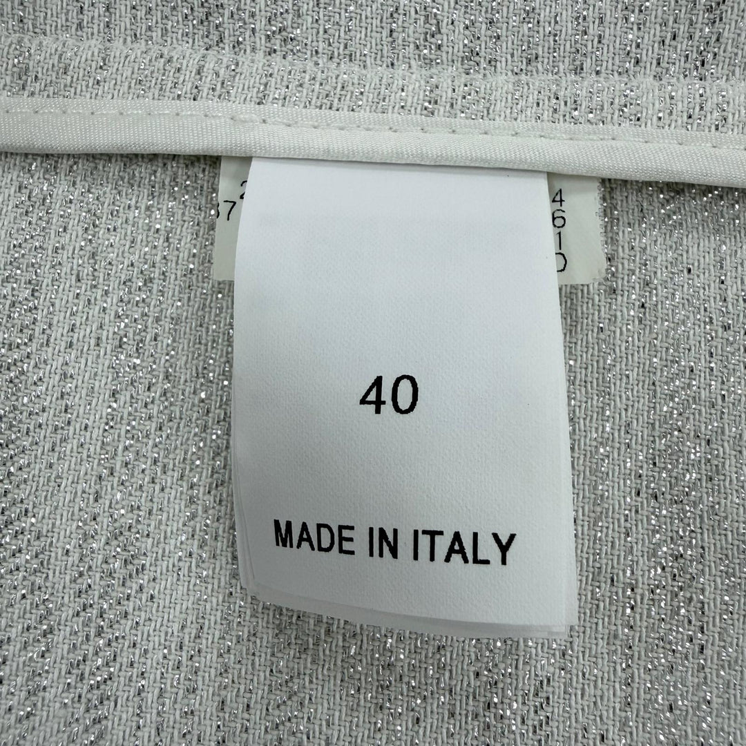 極美品☆Brunello Cucinelli ブルネロクチネリ スカーフトリム ダブルジャケット ホワイトラメ 40 イタリア製 正規品 レディース