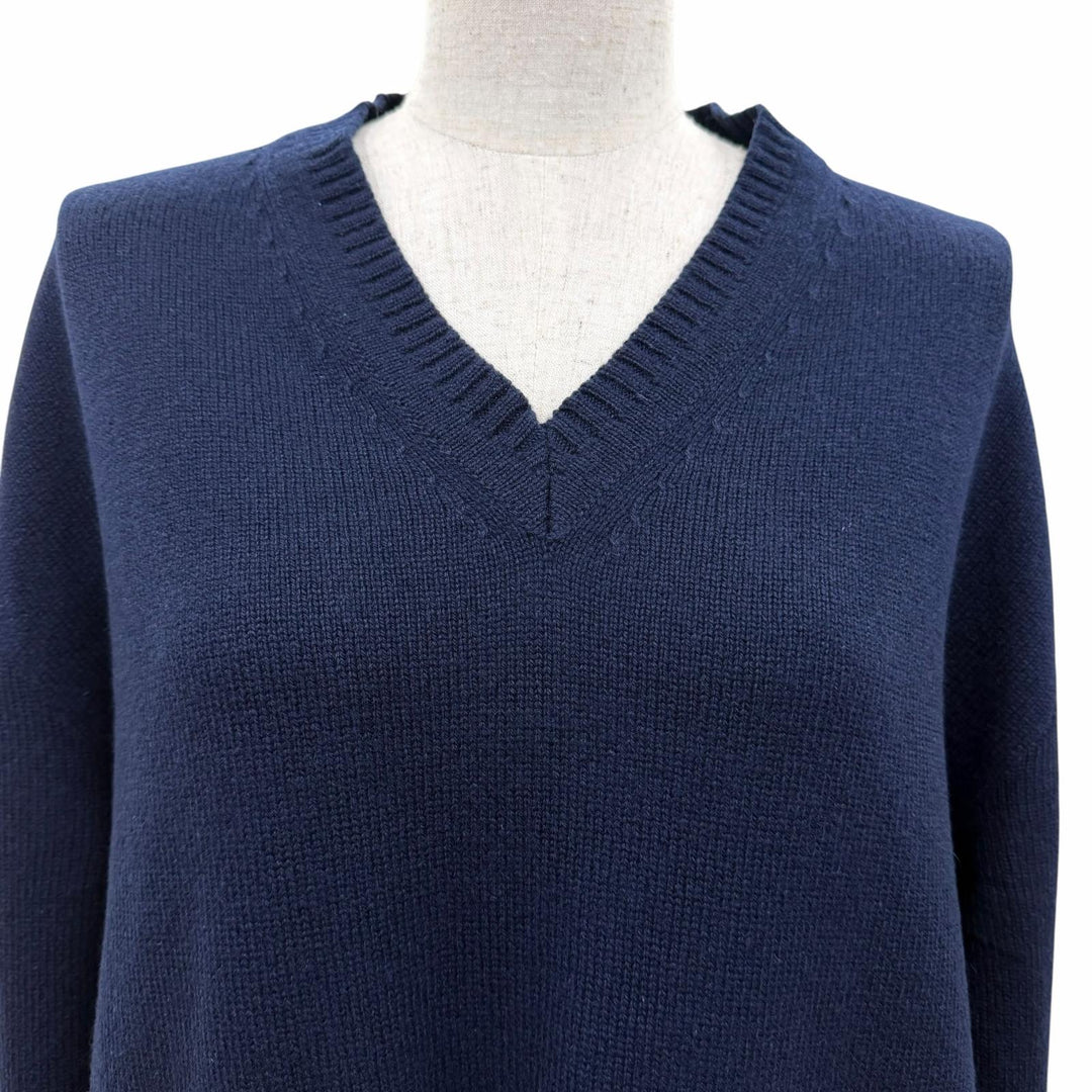 美品☆GUCCI グッチ 749065 カシミヤ100％ ホースビット 長袖 Vネック ニット ワンピース ネイビー XS イタリア製 正規品 レディース
