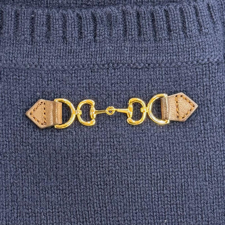美品☆GUCCI グッチ 749065 カシミヤ100％ ホースビット 長袖 Vネック ニット ワンピース ネイビー XS イタリア製 正規品 レディース