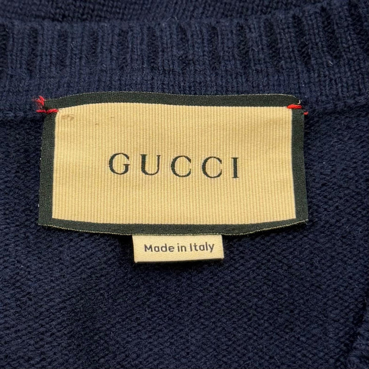 美品☆GUCCI グッチ 749065 カシミヤ100％ ホースビット 長袖 Vネック ニット ワンピース ネイビー XS イタリア製 正規品 レディース