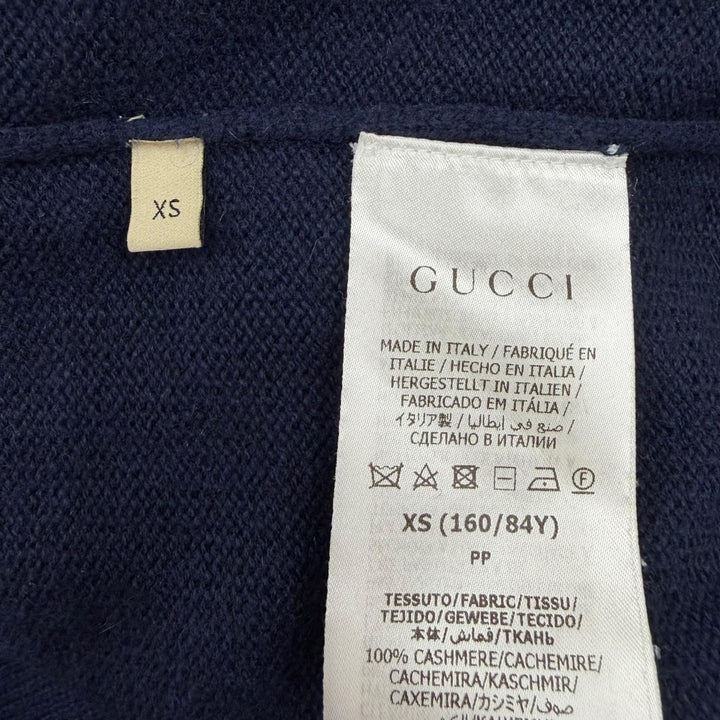美品☆GUCCI グッチ 749065 カシミヤ100％ ホースビット 長袖 Vネック ニット ワンピース ネイビー XS イタリア製 正規品 レディース