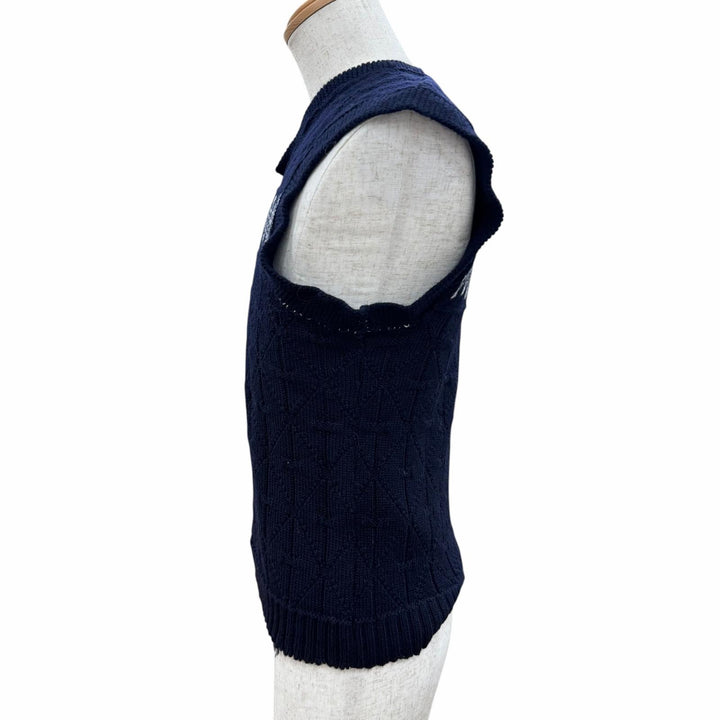極美品□Maison Margiela 10 メゾンマルジェラ10 S30GP0318 ウール ダメージ加工 Vネック ニットベスト ネイビー M イタリア製 正規品