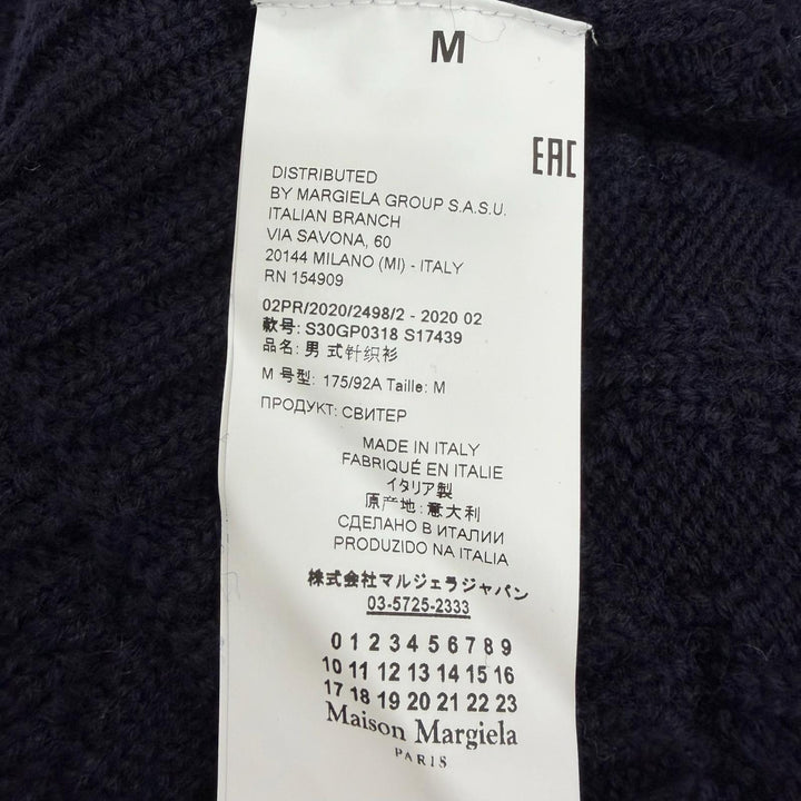 極美品□Maison Margiela 10 メゾンマルジェラ10 S30GP0318 ウール ダメージ加工 Vネック ニットベスト ネイビー M イタリア製 正規品
