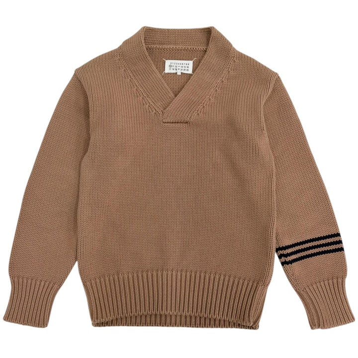 美品□Maison Margiela 10 メゾンマルジェラ10 S50GP0095 エルボーパッチ Vネック 厚手 セーター ブラウン S イタリア製 正規品 メンズ