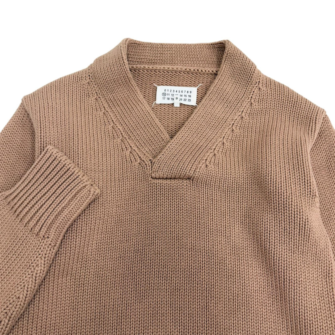 美品□Maison Margiela 10 メゾンマルジェラ10 S50GP0095 エルボーパッチ Vネック 厚手 セーター ブラウン S イタリア製 正規品 メンズ
