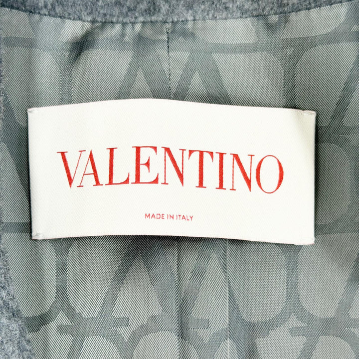 極美品△VALENTINO ヴァレンティノ 24AW 5B3CA768MA ウール カシミヤ 裏地ロゴ総柄 リボン ロングコート グレー 40 正規品 定価836000円