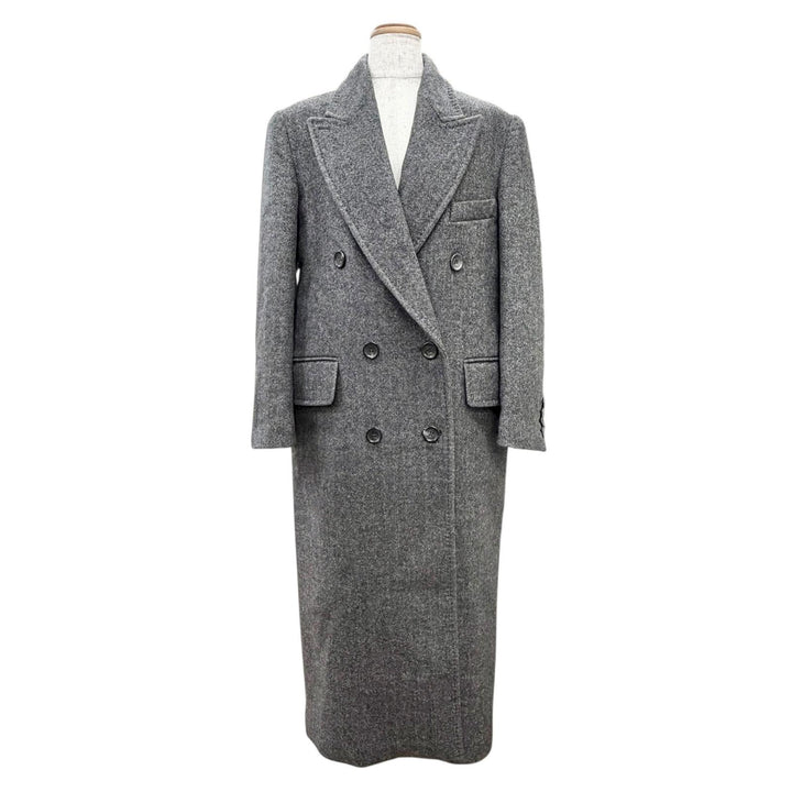 極美品△Max Mara マックスマーラ 2023年 23101604366 ECCESSO ウール ヘリンボーン ダブルブレスト ロング チェスターコート 38 正規品
