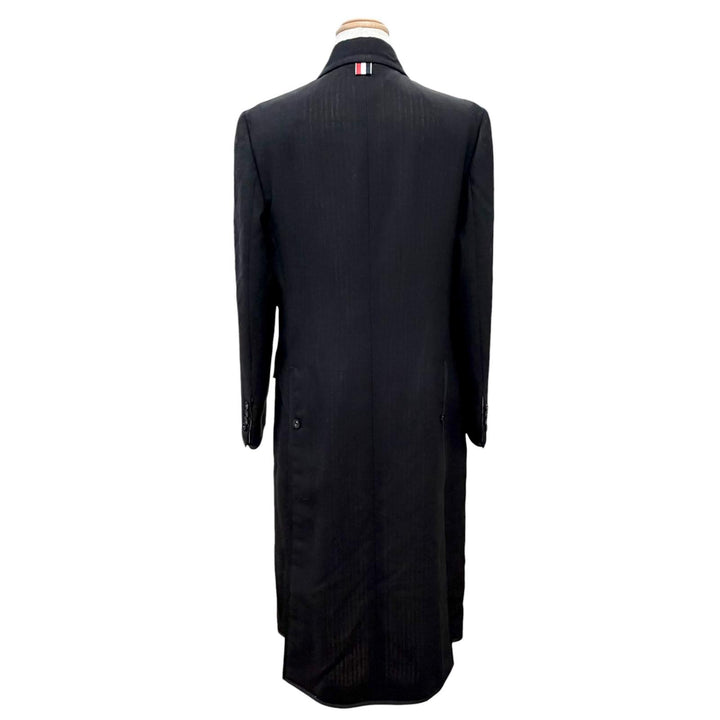 極美品△THOM BROWNE トムブラウン FOC320B ウール100％ 裏地トリコロールストライプ シングル ロング コート ブラック 40 伊製 正規品