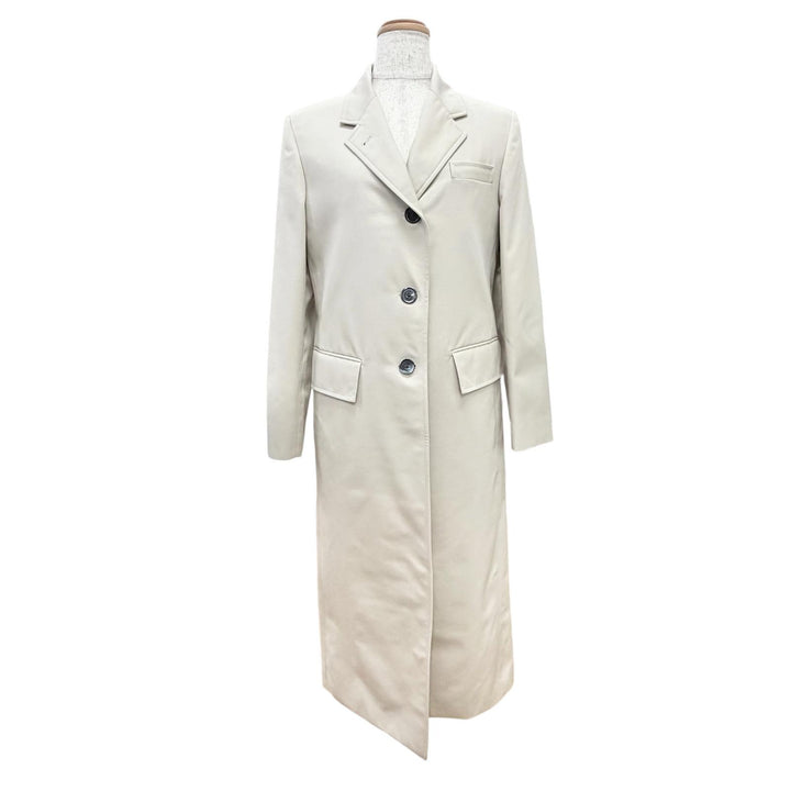 極美品△THOM BROWNE トムブラウン FOC776A 裏地トリコロールストライプ シングル ロング コート ベージュ 40 伊製 正規品 レディース