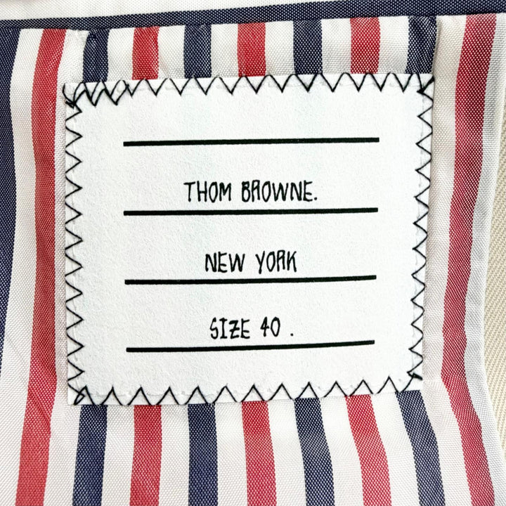 極美品△THOM BROWNE トムブラウン FOC776A 裏地トリコロールストライプ シングル ロング コート ベージュ 40 伊製 正規品 レディース
