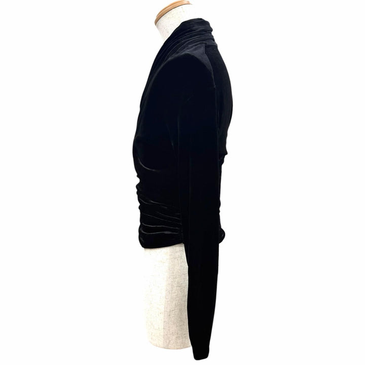 極美品□SAINT LAURENT PARIS サンローランパリ 2023年製 754504 ギャザー ベロア ロングスリーブカットソー 黒 XS フランス製 正規品