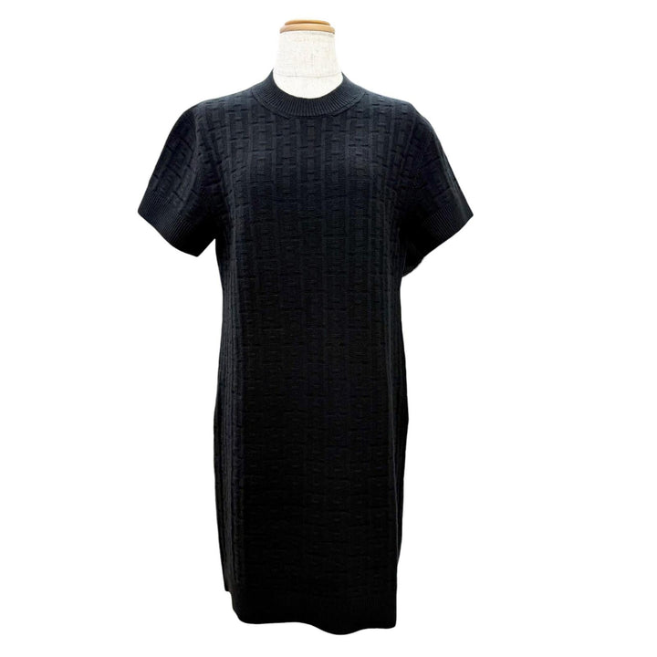 極美品△HERMES エルメス 23SS 3E2515DB ウール100％ Hモチーフ 半袖 ニット ワンピース ブラック 36 イタリア製 正規品 レディース
