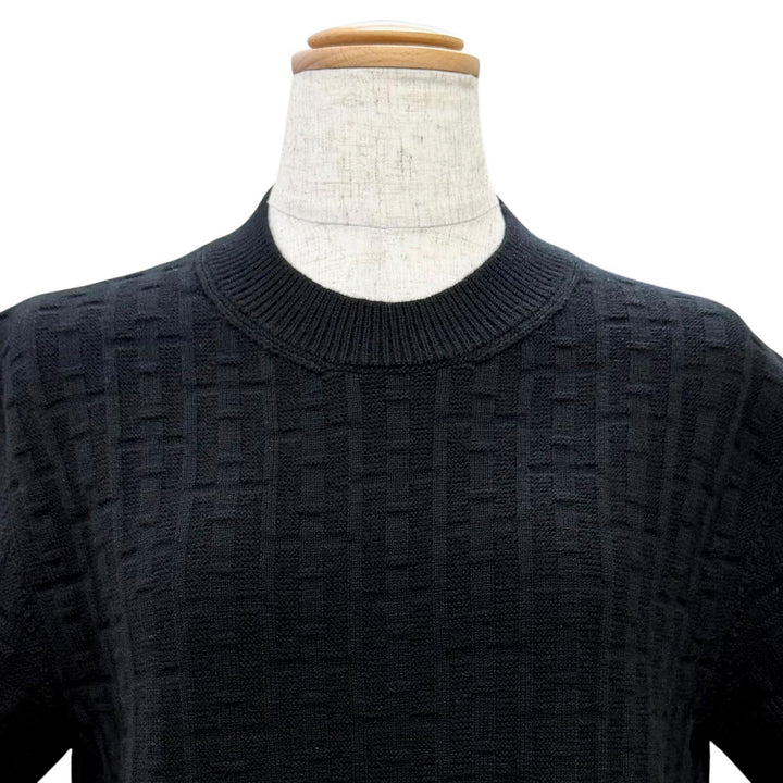 極美品△HERMES エルメス 23SS 3E2515DB ウール100％ Hモチーフ 半袖 ニット ワンピース ブラック 36 イタリア製 正規品 レディース
