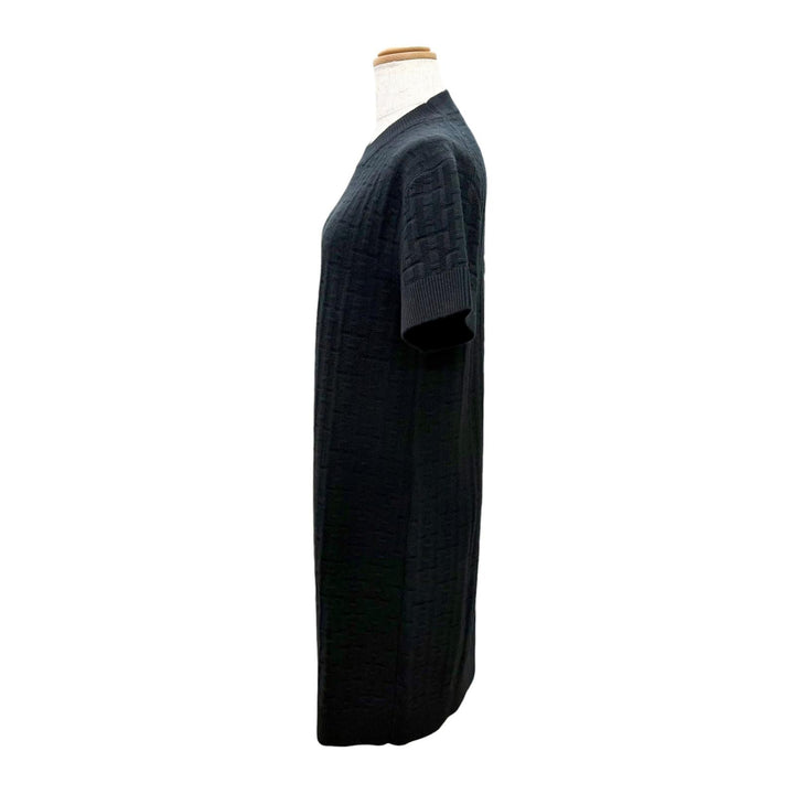 極美品△HERMES エルメス 23SS 3E2515DB ウール100％ Hモチーフ 半袖 ニット ワンピース ブラック 36 イタリア製 正規品 レディース