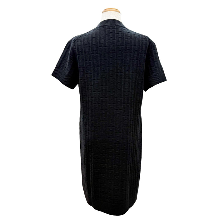 極美品△HERMES エルメス 23SS 3E2515DB ウール100％ Hモチーフ 半袖 ニット ワンピース ブラック 36 イタリア製 正規品 レディース