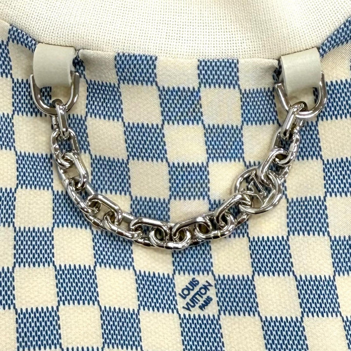 極美品★LOUIS VUITTON ルイヴィトン 24SS コットン シルク混 ダミエ フロント ドローストリング ドレス ワンピース 白 青 XS 正規品